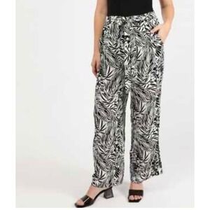 Women's Haver + Blair London Tropical Palm Print Wide Leg‎ Pant  M black white